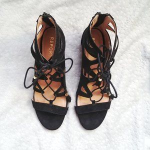 REPORT Miramar Lace Up Wedge Sandal Black